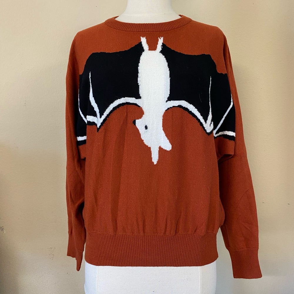 ModCloth Halloween Spooky Rust Bat Sweater - Picture 2 of 5